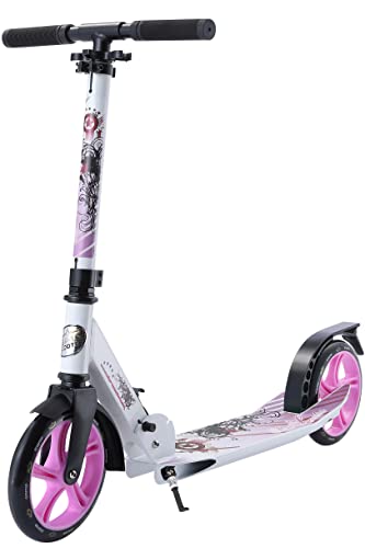 STAR SCOOTER Aluminium Kickscooter Roller Kinderroller Tretroller für Jungen und Mädchen ab 6-7 Jahre Big 205mm Wheel mit XXL Trittbrett Scooter für Kinder und Erwachsene Weiß & Lila