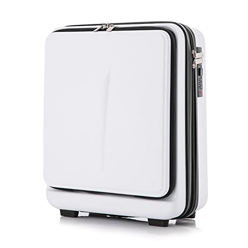 Kleiner, leichter Koffer mit Reißverschlusstasche vorne, ABS + PC Hardside Reisekoffer mit TSA-Schloss, Handgepäck, einfaches Reisen, Gepäck, Handgepäck für Reisen/Business, weiß, Modern