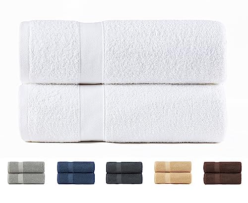 Todocama Große Badetücher, 100% Baumwolle, 550 g/m², extra weich, saugfähig und schnell trocknend, Maße: 100 x 150 cm, Weiß, 2 Stück
