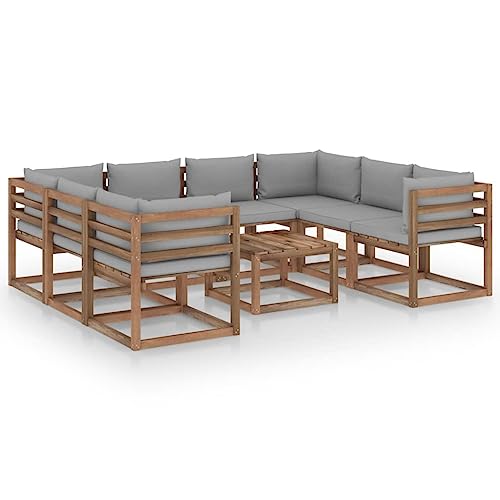 BUKSCYJS Schaukelstuhl,TerassenmöBel AußEn,Campingstuhl9-Tlg. Garten-Lounge-Set Mit Grauen Kissengeeignet FüR Garten, Terrasse, Wohnzimmer, BüRo, Outdoor