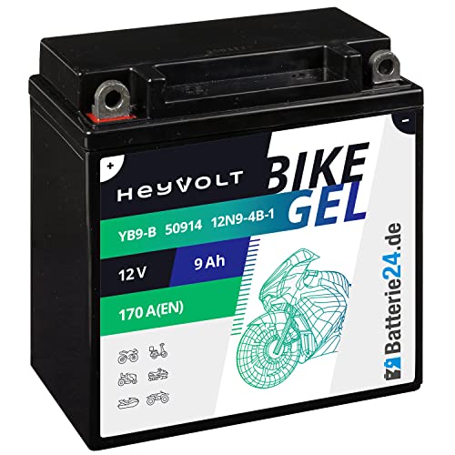 HeyVolt GEL Motorradbatterie 12V 9Ah 12N9-4B-1 YB9-B CB9-B 50914 12-9-4B-1 JMB9-B