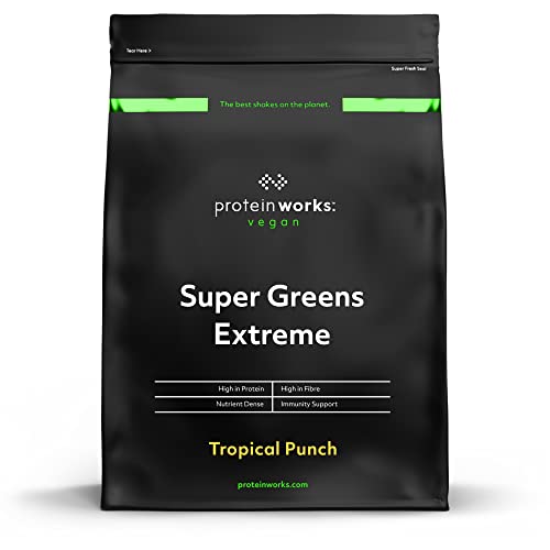 THE PROTEIN WORKS Super Greens Extreme | 100% Natürliches, Pflanzlich | Vitaminen & Mineralien | Tropical Punch, 500 g