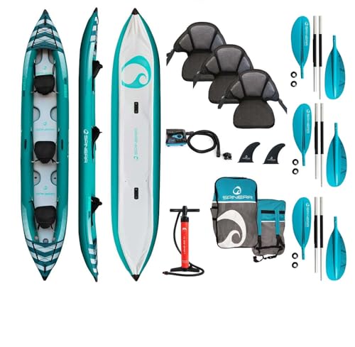 Campsup SPINERA kajak aufblasbar | Inflatable 3 Personen Kayak HYBRIS 500 cm + 3X Spinera Paddel + Star 7 | Technologie: Drop Stitch