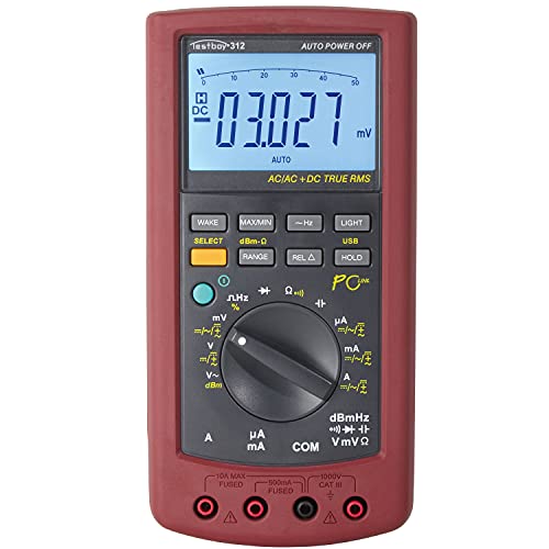 Testboy 312 Digital-Multimeter mit USB-Schnittstelle (großes LCD mit Bargraph-Anzeige, True RMS, Auto/Manual Range, Software auf CD, Spannungsmessung bis 1000 V AC/DC), Rot/Schwarz