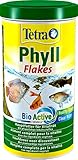 TetraPhyll Flakes - Fischfutter für alle pflanzenfressenden Zierfische, Flockenfutter mit lebenswichtigen Ballaststoffen, 1 Liter Dose