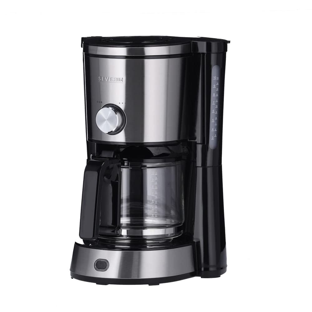 SEVERIN Kaffeemaschine "TypeSwitch" mit Glaskanne, AromaSwitch zur Wahl zwischen 2 Brühprofilen, Kaffeeautomat für bis zu 10 Tassen, 1.000W, Edelstahl-gebürstet-schwarz, KA 4825, 34