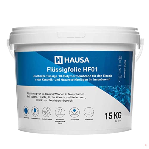 Flüssigfolie für Innenbereich Duschabdichtung Badabdichtung elastische flüssige 1K-Polymermembrane Abdichtung unter Fliesen Dusche Bad Küche Dichtmasse Dichtfolie blau 15kg bis 15m² HAUSA