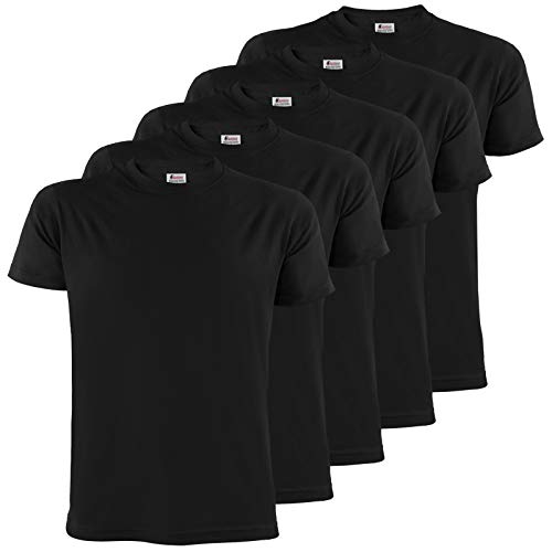 ALPIDEX Herren T-Shirts Schwarz mit Rundhalsausschnitt einfarbig im 5er Set Größe S M L XL XXL 3XL 4XL - Black, Größe M