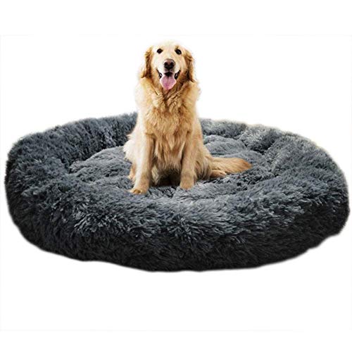 KongEU Deluxe weich Hundebett Sofa waschbar Rundes Plüsch Hundekissen Katzenbett in Doughnut-Form für große und extra große Hunde,Wasserfeste Unterseite-XL:100CM-dunkelgrau