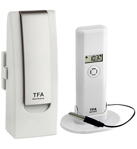 TFA Dostmann WEATHERHUB Observer Web Monitoring System mit Thermo-Hygro-Sender mit Profi-Temperatur-Kabelfühler, weiß