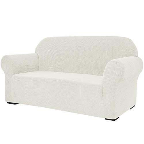 SU SUBRTEX Verdickter Stretch-Sofabezug, 1 Stück, für Wohnzimmer, weicher Möbelschutz für Kinder/Hunde, waschbare Couch-Schonbezüge (Zweisitzer, weiß)