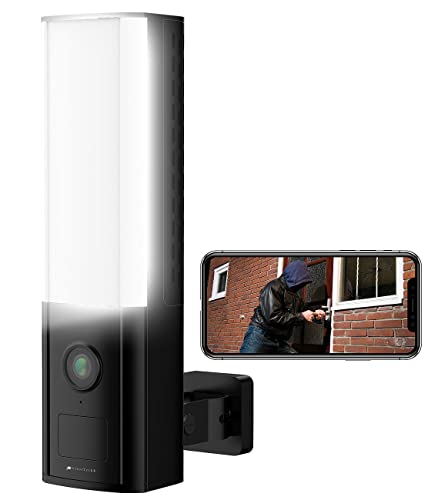 VisorTech 2K Überwachungskamera: LED-Außenwandleuchte, WLAN-2K-Kamera, PIR, Nachtsicht, Sirene, schwarz (Außenlampen mit Überwachungskamera)