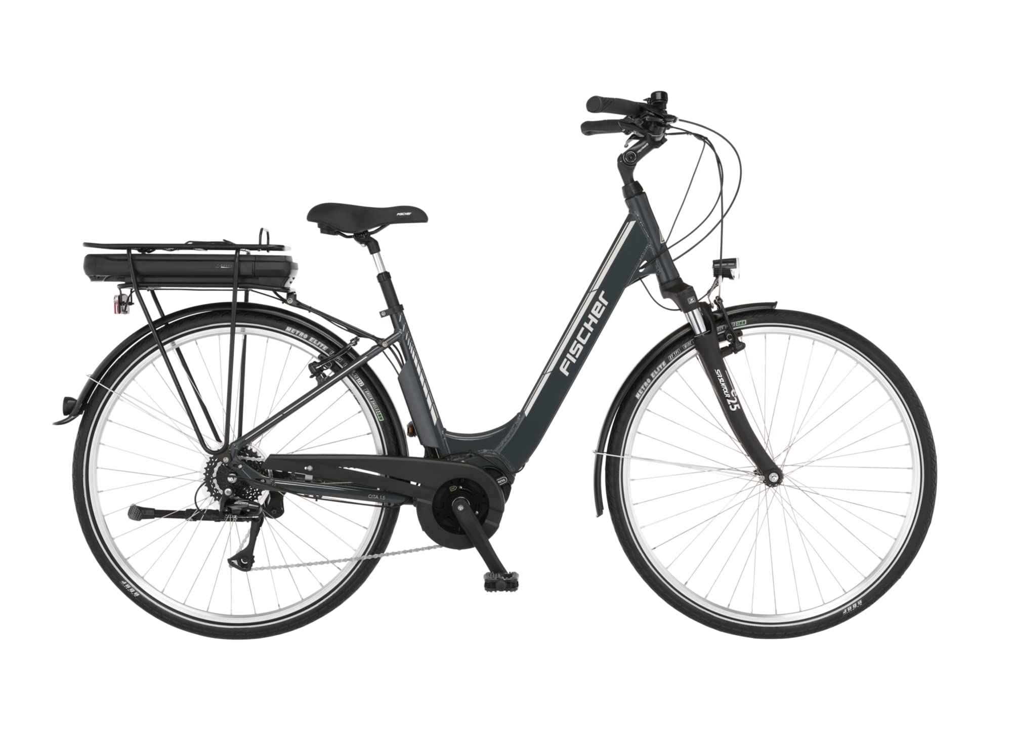Fischer E-Bike City CITA 1.5 Elektrofahrrad für Damen und Herren, RH 44 cm, Mittelmotor 65 Nm, 36 V Akku, Granitgrau, 44cm-522Wh