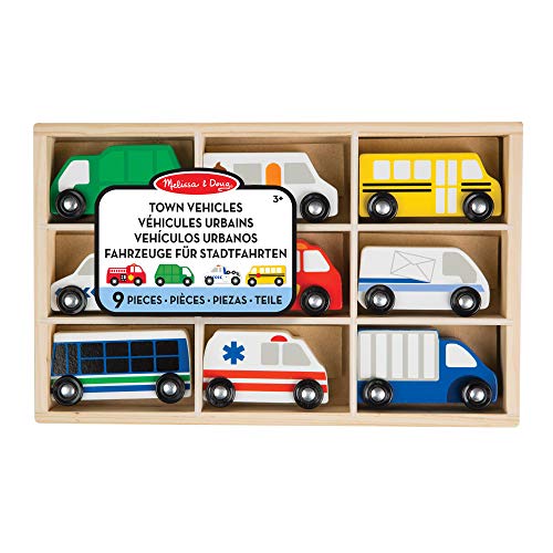 Melissa & Doug Stadtfahrzeuge aus Holz | Spielzeug und Züge aus Holz | LKWs und Fahrzeuge | 3+ | Geschenk für Jungen oder Mädchen