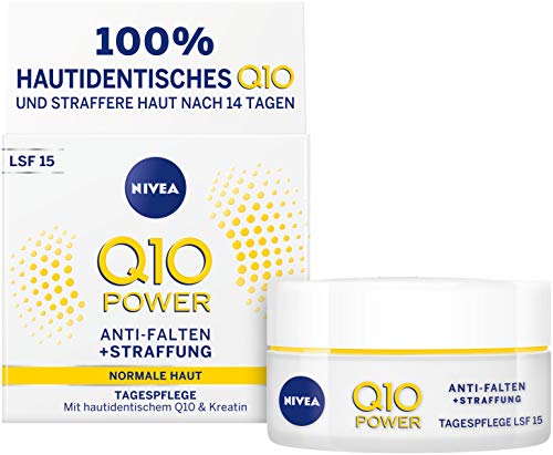 NIVEA Q10 Power Anti-Falten + Straffung Tagespflege für glattere & jünger aussehende Haut, Tagescreme mit LSF 15, 2er Pack(2 x 50 ml)