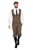 shoperama 20er Jahre Peaky Blinders Anzug Knickerbocker Herren-Kostüm Braun-Beige Weste Schiebermütze The Roaring Twenties 20's, Größe:52
