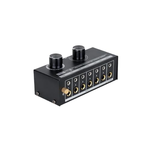 Mini-Audio-Interface für professionelle Aufnahmen Audio-Wahlschalter, Audio-Signal-Auswahlschalter, Audio-Umschalter, 3,5 6,5 mm LR-Stereo-Soundkanal, 6 Ein- und 1 Ausgang mit Lautstärkeregelung