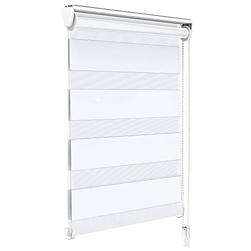 VOUNOT Doppelrollo klemmfix ohne Bohren, Duo Rollo Klemmrollo für Fenster und Tür, lichtdurchlässig & verdunkelnd Fensterrollo, 80x150cm, Weiß