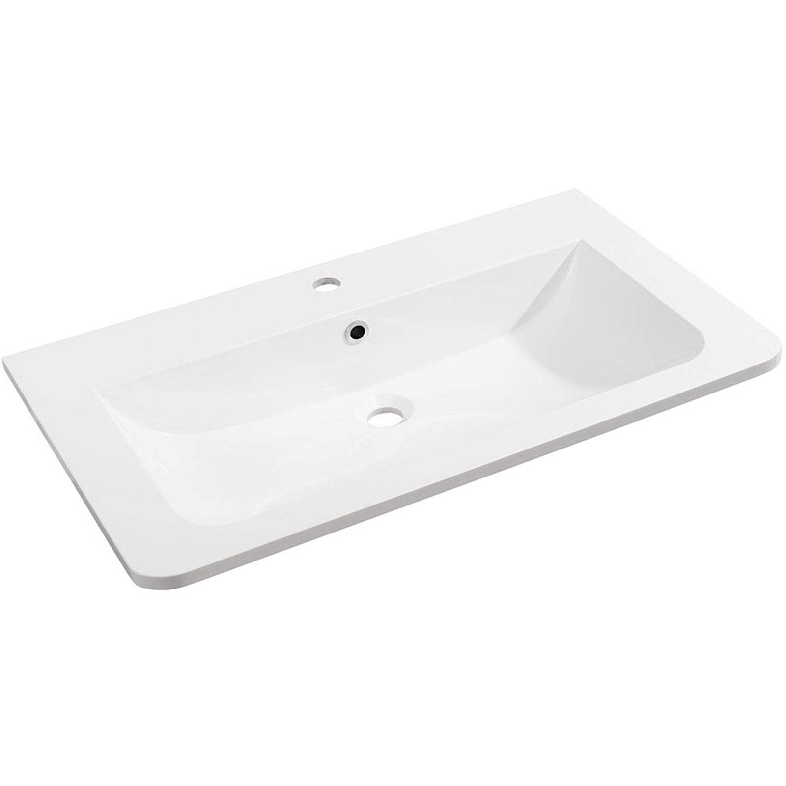 FACKELMANN Gussmarmorbecken Luxor mittig/Waschtisch aus Gussmarmor/Maße (B x H x T): ca. 80 x 14,5 x 48,5 cm/hochwertiges Waschbecken fürs Badezimmer und WC/Farbe: Weiß/Breite: 80 cm