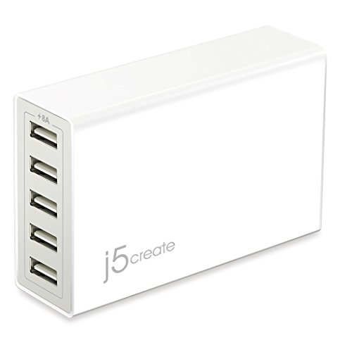 J5 Create JuUP50 USB-Ladegerät, 40 W, 5 Anschlüsse, 5 V, 1,1 A, 1,5 m, Weiß