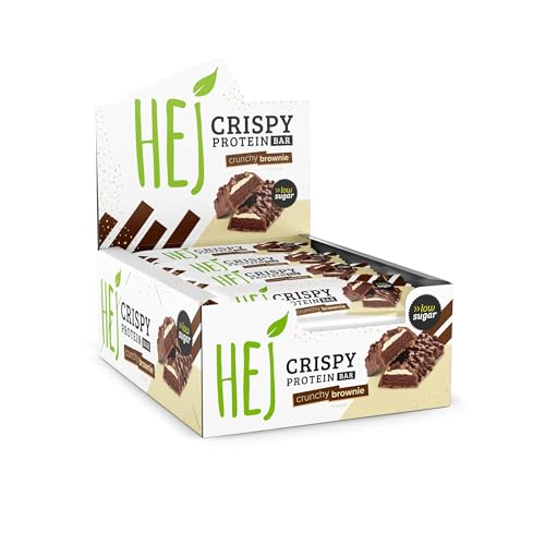 HEJ Crispy Protein Bar - Protein Riegel ohne Zuckerzusatz - Eiweißriegel - Fitness Riegel - Schokoladenproteinriegel Ohne Palmöl & Kollagen - Geschmack Crunchy Brownie - 12er Pack (12 x 45g)