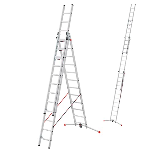Hailo S120 Pro Mehrzweckleiter - 3-teilige, klappbare Aluminium-Leiter - als Schiebe-, Bock- und Anlegeleiter nutzbar - Höhe bis 7,85 m - Gewicht: 34 kg