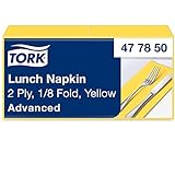 Tork 477850 gelbe Lunchservietten 1/8 gefaltet / 2-lagige, vorgefaltete Papierservietten für Snacks & kleine Gerichte / Advanced Qualität / 10 x 200 (2000) Servietten / 32,6 x 33 cm (B x L)