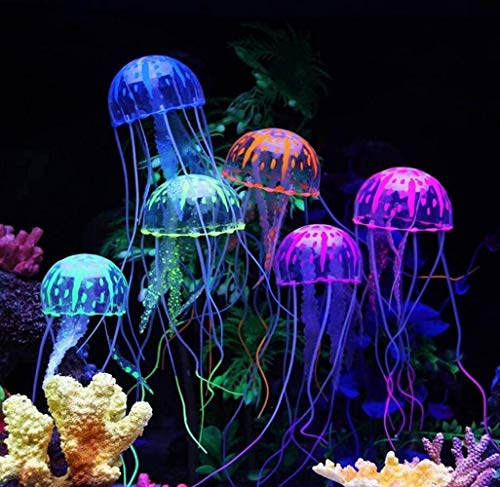 HALAWAKA Aquarium-Dekoration aus Silikon, leuchtende Quallen, 6 Stück