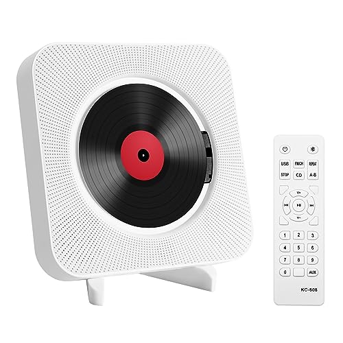 Tragbarer CD-Player mit an der Wand montierbaren Bluetooth-HiFi-Lautsprechern, Home-Audio-Boombox mit Fernbedienung FM-Radio USB-MP3-3,5-mm-Kopfhörerbuchse AUX-Eingang / -Ausgang mit Zugschalter