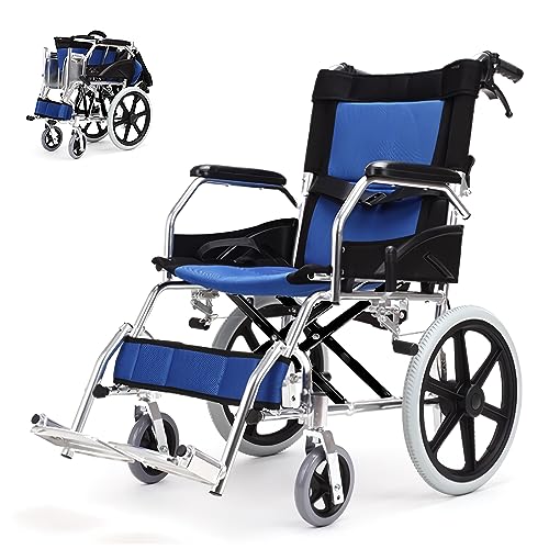 GHBXJX Ultraleicht Rollstuhl Leicht Faltbar Reiserollstuhl, Rollstühle für Behinderte und ältere Menschen, Transportrollstühle, Klappbare Fußstützen, Feste Armlehnen, Aluminium, 9.8 kg