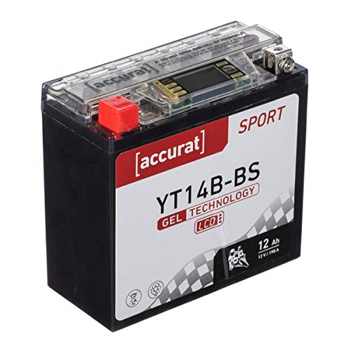 Accurat Motorradbatterie YT14B-BS 12Ah 190A 12V Gel Technologie + LCD Display Starterbatterie leistungsstark rüttelfest ABS geeignet wartungsfrei
