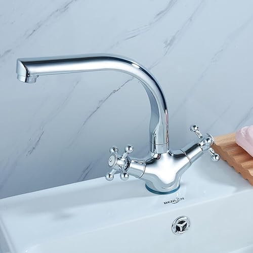TRIEBAN Zweigriff Badarmatur Retro Wasserhahn Bad Waschtisch Armatur Doppelhebel Faucet