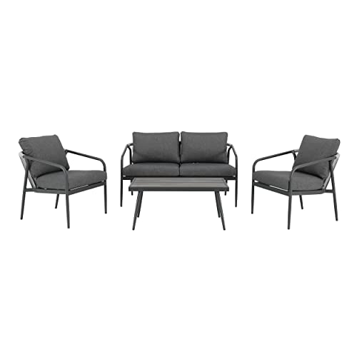 NATERIAL - Gartenmöbel Set TALMO - Gartenlounge mit Kissen - 4 Personen - 1 Outdoor-Sofa - 2 Sessel - 1 Outdoor-Couchtisch - L. 90 x B. 52 x H. 41 cm - Aluminium - Anthrazit - Grau