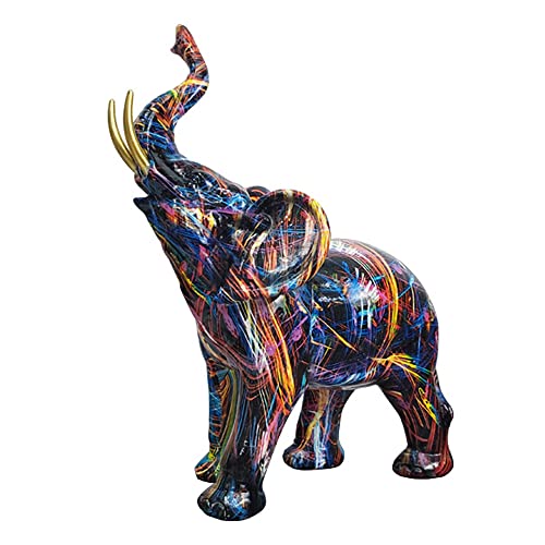 Wisboey Nordic Painting Graffiti Elephant Skulptur Figur Bunte Kunst Elefant Statue Harz Tier Statue Dekoration C