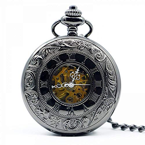 Retro Antik Schwarz SteamHand Wind mechanische Taschenuhr Herren Halskette Uhr Taschenuhr Geschenke für die Familie dekorieren