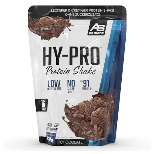 All Stars HY-PRO Protein-Shake Schoko I 400g Protein-Pulver inkl 20g Proteine pro Portion I Eiweiß-Pulver ohne Zuckerzusatz & inkl. Vitamine I hochwertige Mehrkomponenten-Proteine