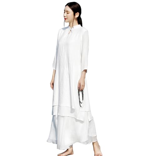 MACITA Tai Chi -Kleidung für Frauen - Kampfkunst Tracksuits Qigong Flügel Chun Shaolin Kung Fu Hemd Training Tücher Anzug White-L