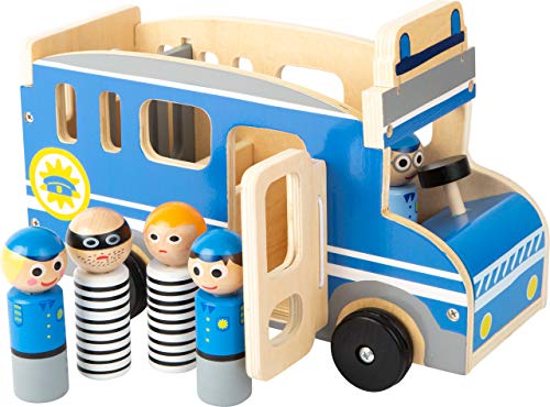 small foot 11459 Großer Polizeibus aus Holz, mit Spielfiguren und viel Platz für Mitfahrer und Diebe, ab 3 Jahren