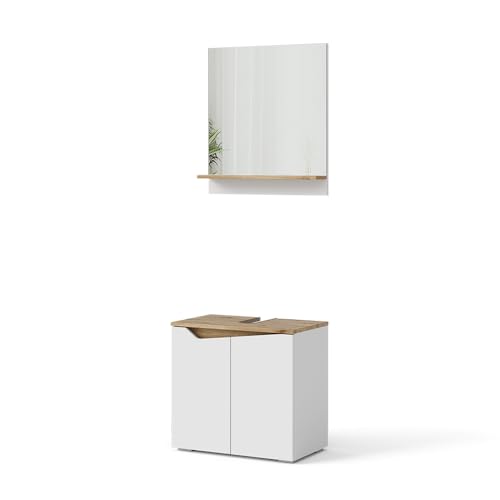 Vicco Badmöbel-Set Marelle Weiß Artisan Moderne Serie Badezimmer dekorative Front Waschtischunterschrank Badspiegel