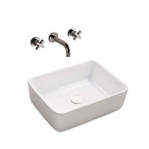 Aufsatz Keramik Waschbecken Soho Brillant Weiß 48 cm mit Easy Clean Oberfläche Design Aufsatzwaschbecken Waschschale