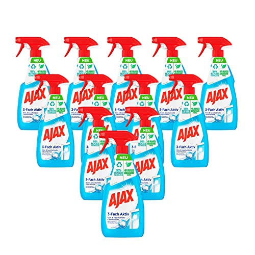 Ajax Glasreiniger 12 x 500ml, 100% streifenfrei, in praktischer Sprühkopf - Flasche