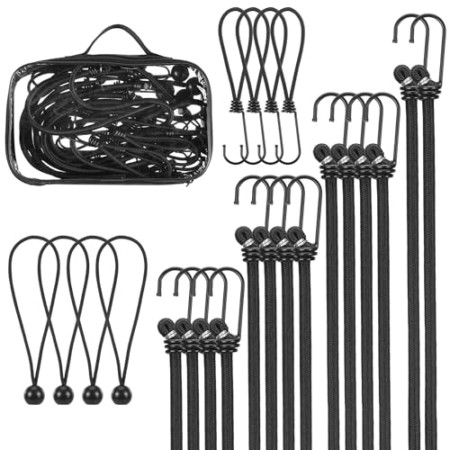 PRETEX Spanngummi Set schwarz - 24 Stück Expander - Spanngurte mit Haken Kugel Öse - extra stark für Gepäck Planenspanner Zeltspanner - Multipack Spanngurt Set - versch. Längen