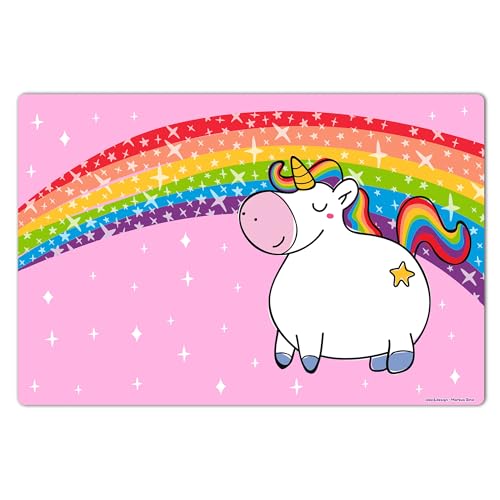 Schreibtischunterlage 60 x 40 cm, Regenbogen Einhorn Bastel-Unterlage, Schreibtischmatte aus hochwertigem Vinyl, Schreibtisch-Matte, Geschenkidee, Made in Germany, BPA-frei | Design: “Rainbow Unicorn“