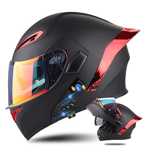 Klapphelm mit Bluetooth, Bluetooth Integralhelm Motorradhelm mit Doppelvisier, ECE Zertifiziert Lila Helm für Erwachsene Frauen Männer Hohe Qualität Helm, Roller-Mofa -Moped-Helm