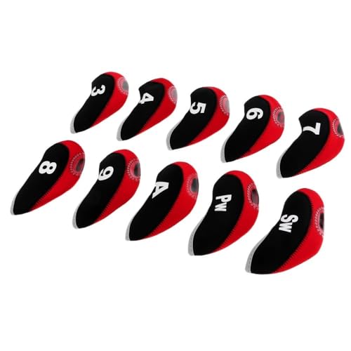 10 Stück/Packung Golfschläger-Eisenschlägerkopfhüllen, Golfschlägerkopfhüllen, Schutzset, schmutzabweisend, langlebig, leicht, langlebig, tragbar, passend for alle Eisenschläger (Color : Black Red)