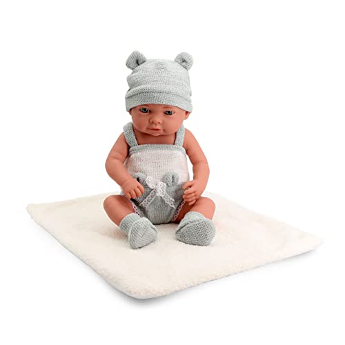 Tachan - Babypuppe, 40 cm, mit grauem und weißem Strickstück, mit Lammdecke, realistischer Baby-Physik, bewegliche Gliedmaßen (CPA Toy Group Trading S.L. 788T00628)