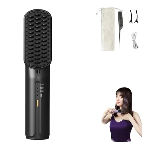 Portable cordless mini hair straightening comb, Negative Ions Do Not Hurt Hair, USB Rechargeable, Anti-Scald (Black)