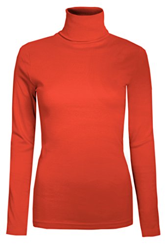 Brody & Co Damen Rollkragen-Pullover,, exklusive, Unifarben, für den Winter und Skifahren, Stretch-Qualität, Baumwoll-Jersey Gr. Large, korallenrot