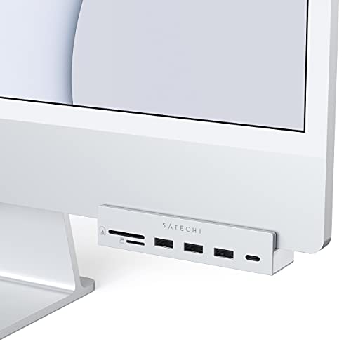 Satechi USB-C Clamp-Hub – USB-C Datenanschluss, USB-A 3.0 Daten, Micro-/SD-Kartenleser – Kompatibel mit 2021 iMac 24-Zoll (Silber)