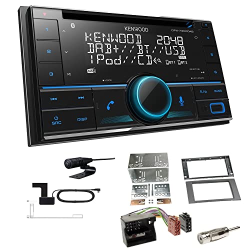 Kenwood DPX-7300DAB 2-DIN Autoradio mit Bluetooth Digitalradio DAB+ USB CD passend für Ford Fiesta 2005-2008 dunkelsilber/anthrazit